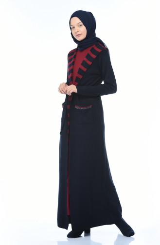 Hooded Cardigan Dress Double Suit Navy blue 0605-05