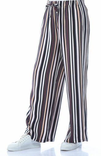 Striped Wide Trousers Navy Blue Burgundy 1028-01