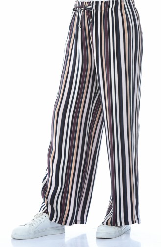 Striped Wide Trousers Navy Blue Burgundy 1028-01