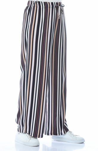 Striped Wide Trousers Navy Blue Burgundy 1028-01