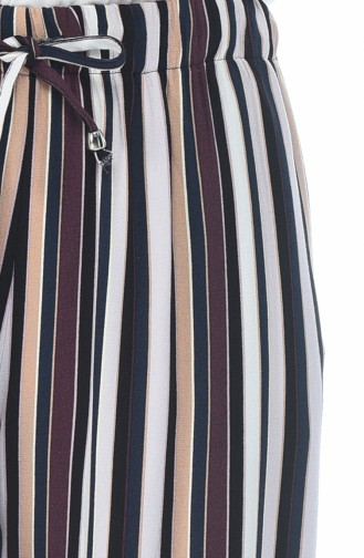 Striped Wide Trousers Navy Blue Burgundy 1028-01