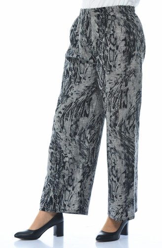 Patterned Baggy Pants Black Gray 7938-01