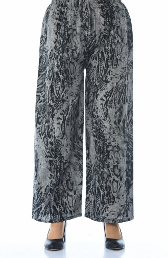 Patterned Baggy Pants Black Gray 7938-01