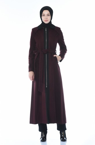 Gemusterter Hijab-Mantel mit Gürtel 0087-03 Grau 0087-04
