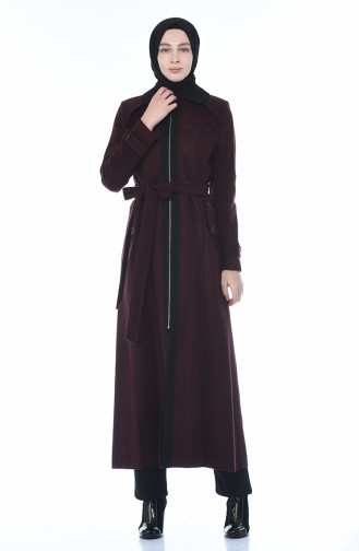 Gemusterter Hijab-Mantel mit Gürtel 0087-03 Grau 0087-04