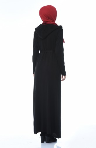 Hooded Cardigan Dress Double Suit Black 0605-04