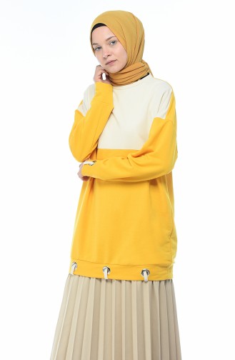 Kuş Gözü Detaylı Sweatshirt 0748-04 Hardal