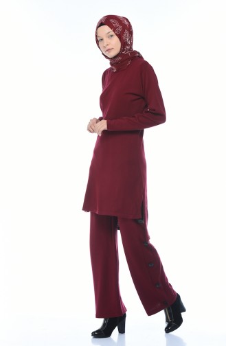 Asimetrik Tunik Pantolon İkili Takım 2267-01 Bordo 2267-01