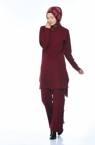 Asimetrik Tunik Pantolon İkili Takım 2267-01 Bordo 2267-01