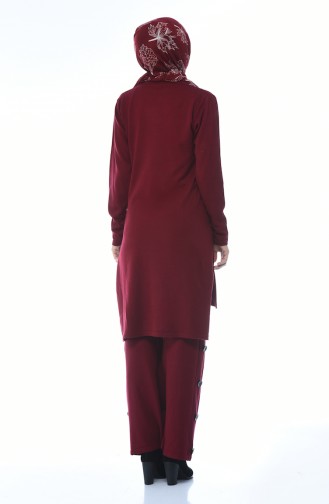 Asimetrik Tunik Pantolon İkili Takım 2267-01 Bordo 2267-01