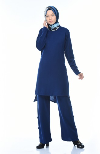 Asymmetrical Tunic Trousers Double Set Indigo 2267-02