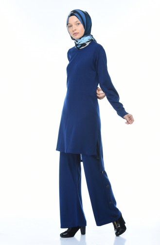 Asymmetrical Tunic Trousers Double Set Indigo 2267-02