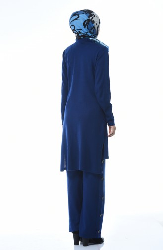 Asymmetrical Tunic Trousers Double Set Indigo 2267-02