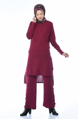 Asimetrik Tunik Pantolon İkili Takım 2267-04 Mürdüm 2267-04