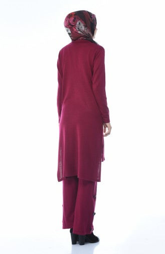 Asimetrik Tunik Pantolon İkili Takım 2267-04 Mürdüm