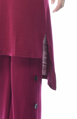 Asymmetrical Tunic Trousers Double Set Burgundy 2267-04