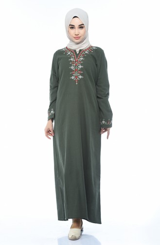 Bedrucktes Kleid aus Şile Stoff 0074-01 Khaki 0074-01
