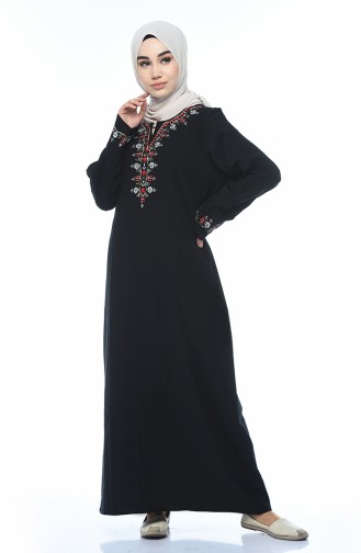 Bedrucktes Kleid aus Şile Stoff 0074-02 Schwarz 0074-02