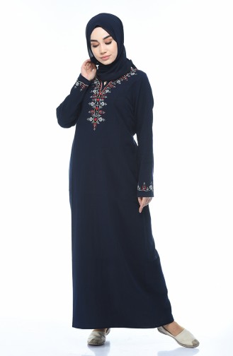 Bedrucktes Kleid aus Şile Stoff 0074-03 Dunkelblau 0074-03