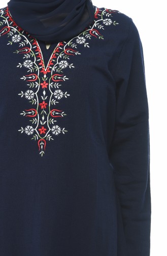 Embroidered Dress Navy Blue 0074-03