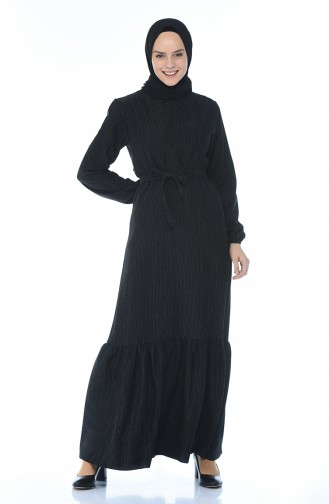 فستان أسود بأكمام مطاطية 0328-01
