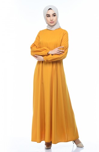 Handle Elastic Straight Dress Mustard 8003-02