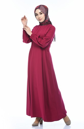 فستان سادة بأكمام مطاطية فوشيا 8003-03