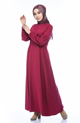 Kolu Lastikli Düz Elbise 8003-03 Fuşya