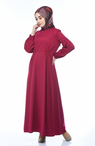 Kolu Lastikli Düz Elbise 8003-03 Fuşya