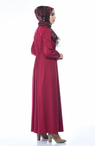 فستان سادة بأكمام مطاطية فوشيا 8003-03