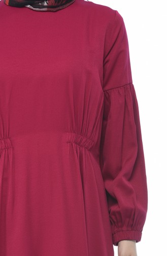 Kolu Lastikli Düz Elbise 8003-03 Fuşya