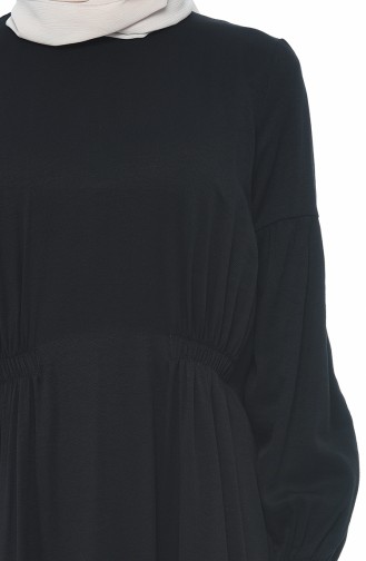 فستان سادة بأكمام مطاطية أسود 8003-04