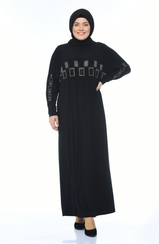 فستان مزين بالستراس مقاس كبير أسود 2225-01