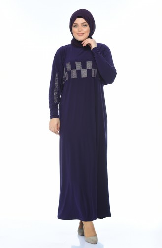 Big Size Strass Printed Dress Purple 2225-03
