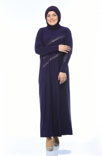 Big Size Strass Printed Dress Purple 2226-01
