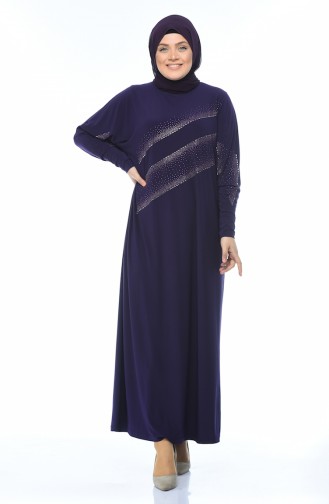 Big Size Strass Printed Dress Purple 2226-01