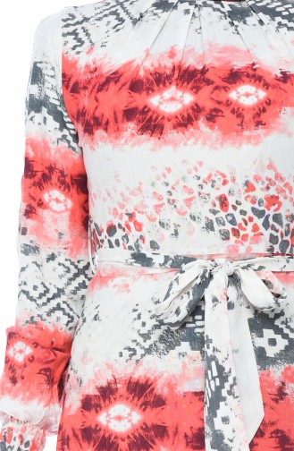 Patterned Cotton Dress Ecru Pink 60059-02