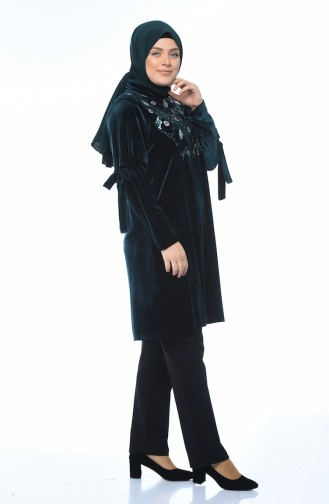 Big Size Velvet Tunic Emerald Green 8042-02