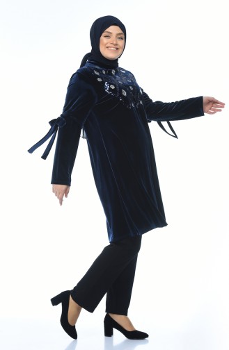 Big Size Velvet Tunic Navy blue 8042-04