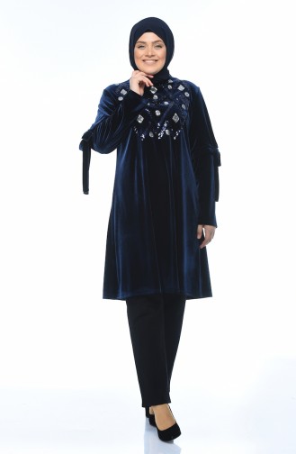 Big Size Velvet Tunic Navy blue 8042-04