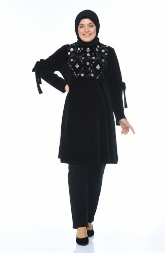 Big Size Velvet Tunic Black 8042-05