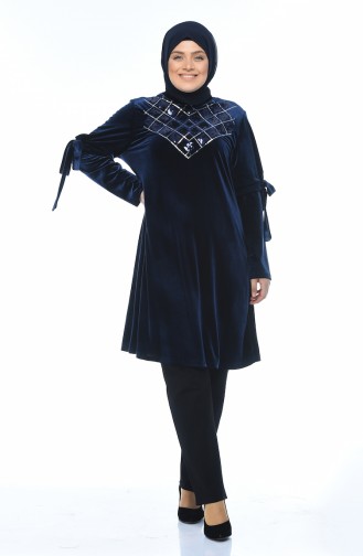 Big Size Sequin Tunic Navy Blue 8043-01