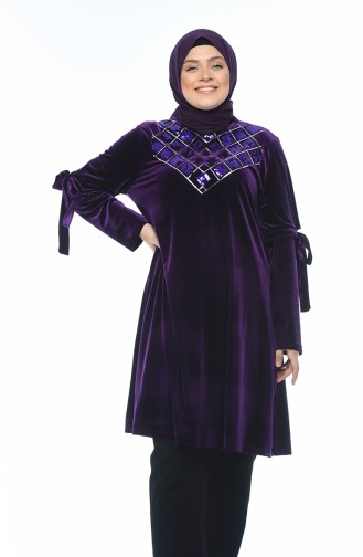 Big Size Sequin Tunic Purple 8043-05