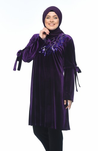 Big Size Velvet Tunic Purple 8044-04