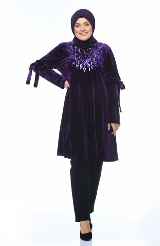 Big Size Velvet Tunic Purple 8044-04