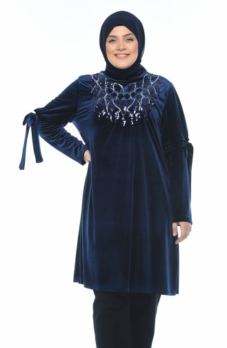 Big Size Velvet Tunic Navy blue 8044-05