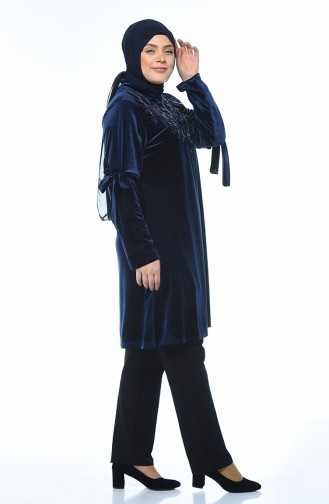 Big Size Velvet Tunic Navy blue 8044-05