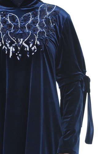 Big Size Velvet Tunic Navy blue 8044-05