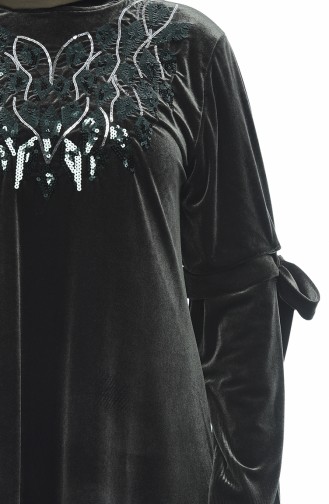 Büyük Beden Kol Detaylı Kadife Tunik 8044-06 Haki 8044-06