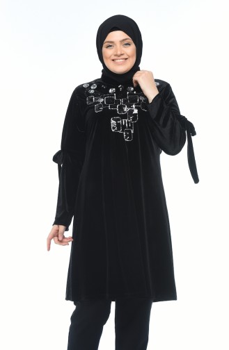 Big Size Velvet Tunic Black 8045-01